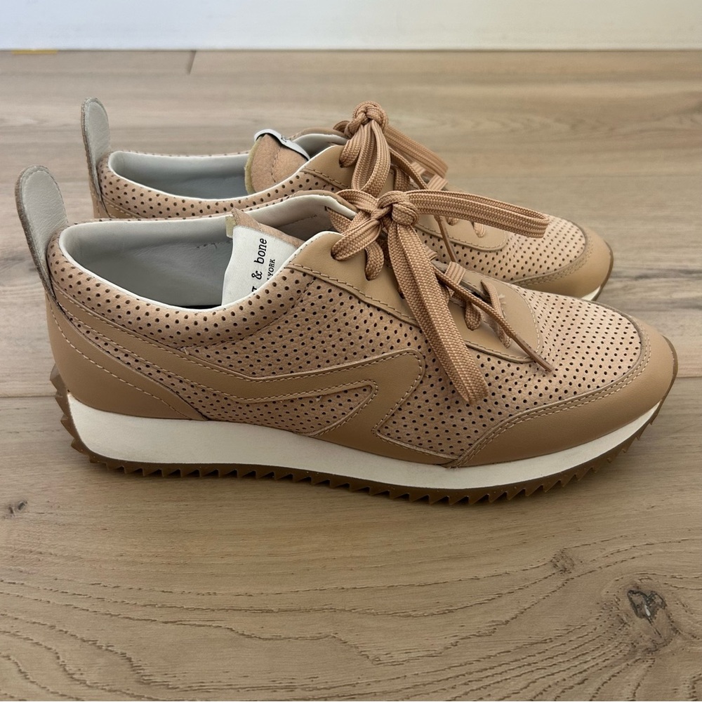 Rag & Bone Honey Beige Leather Perforated Retro Runner Sneakers Size 37EU/6.5US